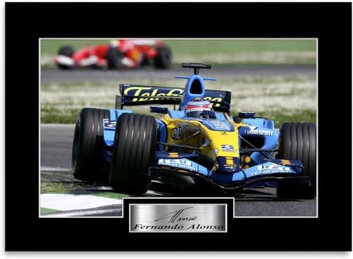 Autogramm-Fotodruck, Motiv: Rennfahrer Fernando Alonso, Weltmeister 2005–2006, A4-Poster