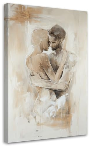 Feeby Leinwandbild - Bilder Wohnzimmer - Romantisches Paar Akt Liebe Beige - 40x60 1tlg - Deko Schlafzimmer - Wanddekoration - Aesthetic - Groß Moderne Bild - Foto auf Leinwand
