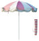 Sombrilla de Playa Inclinación Portátil con Flecos 200cm, Parasol de Exterior con Altura Ajustable, Paraguas Redonda Rosa-Blanca con Bolsa de Transporte