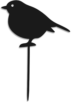 Dkant Dekoration für Blumentöpfe (14x9 cm) - Metall Vogel - Gartenfiguren für den Außenbereich - Dekorative Tiere zum Einstecken in die Erde (Robin Schwarz)