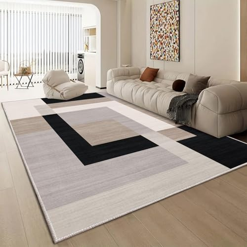 Aspire Homeware Rugs Living room Large 160x230 cm - Non-Slip Geometric Style Crawling Playing Anti-Slip Backing Short Pile Black & Cream Rug for Bedroom Lounge, Nursery Room (Milo Neutral)