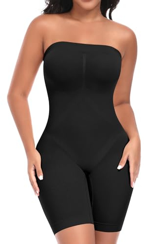 Werena Women's Strapless Shapewear Bodysuit Tummy Control | Seamless Mid Thigh Full Body Shaper, Removable Straps Butt Lifting Body Suit, Open Crotch, Perfect for Daily & Any Occasions
