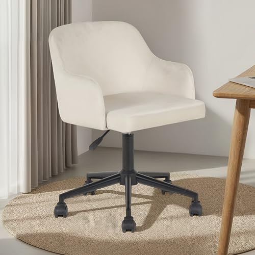 IDIMEX Home-Office Drehstuhl Oliver gepolstert, Beige – ergonomischer Schreibtischstuhl mit Veloursbezug, Metallgestell in Schwarz, höhenverstellbar, 5 Rollen aus Kunststoff, kompakte Maße für Büro