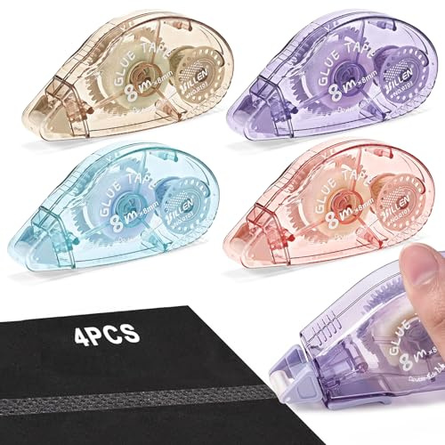 flintronic Glue Tape Roller, 4PCS Double Sided Tape Dispenser for Scrapbooking Supplies, Glue Tape Roller for School Home Office Crafting, Cards, Journal and Scrapbook Accessories(0.31in X 26.25ft)