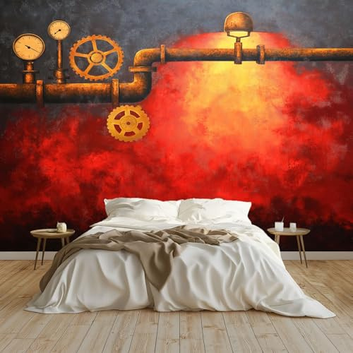 Fototapete Ölgemälde Alte Fabrik Rohre Tapete Fototapeten Vlies Tapeten 200x140 cm Vliestapete Wandtapete Moderne Wand Schlafzimmer Wohnzimmer Wand tapete, Rot