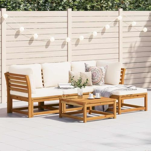 Frdhee Balkon Sofa Terrassencouch,5-TLG. Garten-Lounge-Set mit Kissen Massivholz Akazie,Terrassensofa für Terrasse,Hinterhof