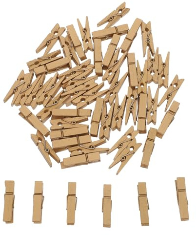 MAGICLULU Lot de 50 Mini Pinces à Linge en Bois Doré Clips Photo pour Photos Porte-photos à Pince Artisanales pour Loisirs Créatifs Bureau et Décoration Format Compact de Cœur