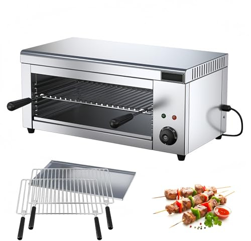 Asador eléctrico tipo salamandra de 2000 W, asador eléctrico para carne con 2 parrillas desmontables, horno de acero inoxidable para uso doméstico y comercial, 610*300*280 mm, 50 ℃-300 ℃