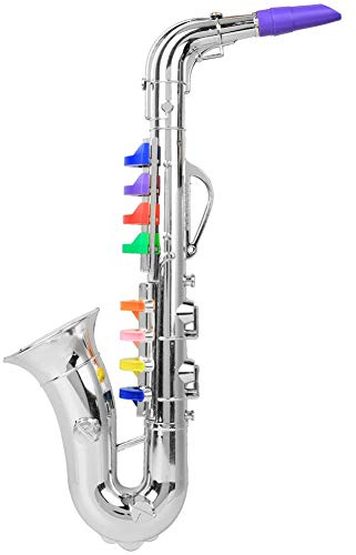 Generic Kinder-Saxophon-Spielzeug mit 8 Farbcodierten Tasten, Klang, Pädagogisches Musikinstrument für Kinder, Sicheres Kunststoff-Saxophon für Jungen und Mädchen (Silver)