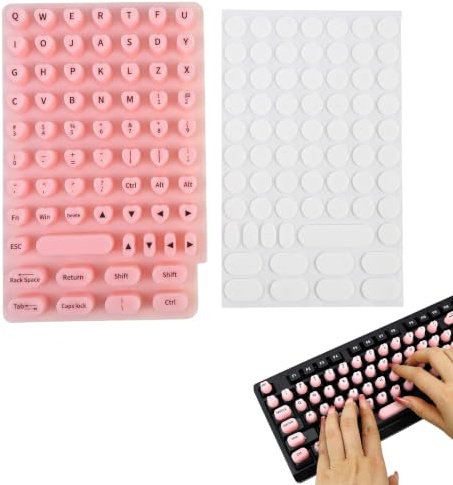 Merzio Universal Keyboard Stickers for Long Nails, Reusable Silicone Laptop Keyboard Cover, Nail Friendly Raised Bubble Stickers Compatible with Macbook/HP/Dell/Lenovo, Pink