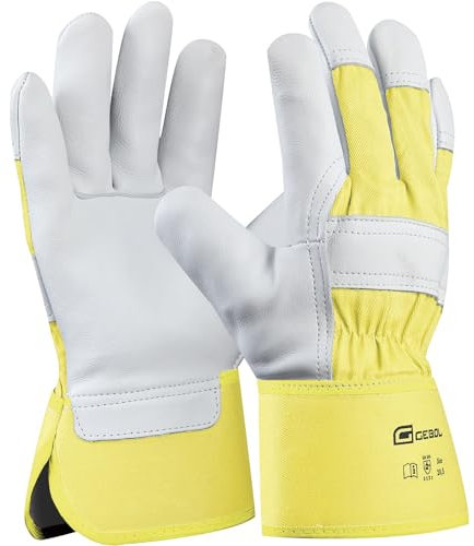 Arbeitshandschuh PREMIUM BLUE | Größe 10,5 (XL) | gelb| Baustellenhandschuh aus Rinder-Leder | 1 Paar