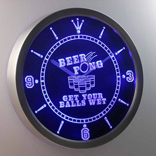 ADVPRO nc0378-b Beer Pong Get Your Balls Wet Bar Neon Sign LED Wall Clock Uhr Leuchtuhr/Leuchtende Wanduhr