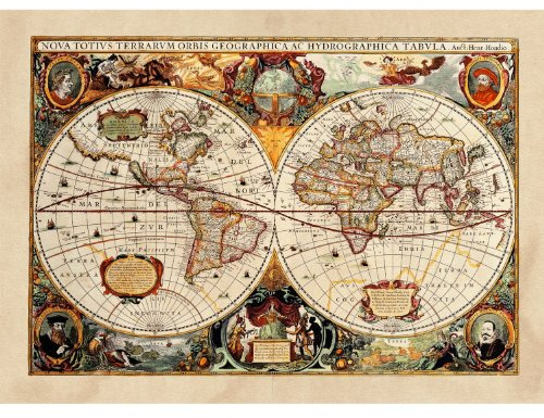 Poster/Canvas Art Wand – Antik 1646 Weltkarte – Geographic Illustration (Cod. 016), canvas, Size: 28x40 inch