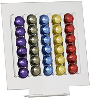 MACOM Just Kitchen 833 Mirror Coffee Nespresso Dispenser Portacapsule per Macchine caffè, 30 Capsule, Acciaio Cromato Lucido, Grigio, L