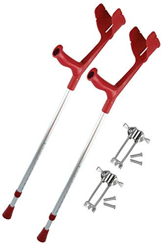 REBOTEC Soft-Grip Gehhilfe Made in Germany Paar Unterarm-Gehstütze Krücke mit Eiskralle (Farbe: rot)