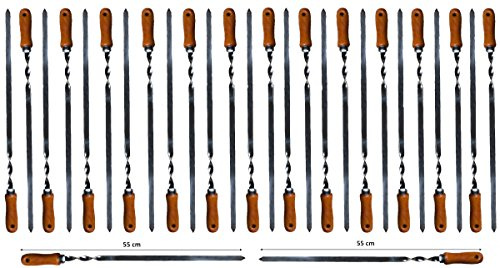 walexo Grillspieße Schaschlikspieße Schampura Edelstahl 550x10x2mm mit Holzgriff (28 x Schaschlikspieße)