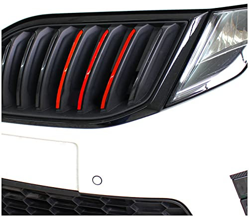 Finest Folia 30 teiliges Aufkleber Set für Front Kühlergrill Sticker für Gitter Nierenaufkleber Zierstreifen Folie selbstklebend Kfz Zubehör (K005 Neon Rot)