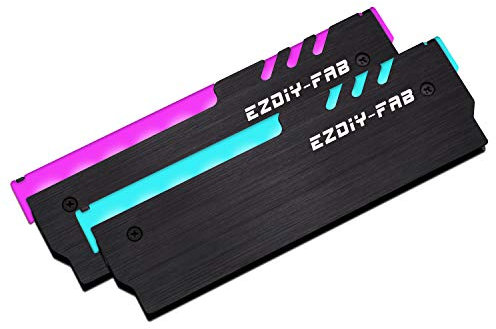 EZDIY-FAB 12V RGB Mémoire RAM Cooler DDR Radiateur pour PC DIY Jeu Overclocking Mod DDR3 DDR4 (Compatible avec ASUS Aura Sync, MSI Mystic Light Sync, ASRock Polychrome) - Noir-2 Pack