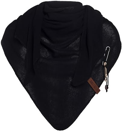 KNIT FACTORY - Lola Dreieckstuch - Fein Gestrickter Damen Schal - Tuch Schal - Für Frühling und Sommer - Baumwollmix - Schwarz - 190x85 cm