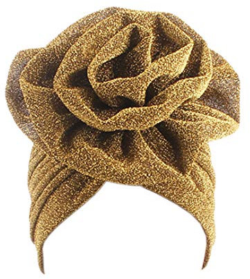 Surkat Glänzende Blume Turban Shimmer Chemo Cap Hairwrap Kopfbedeckung Beanie Haar Schal, Gold, Einheitsgröße