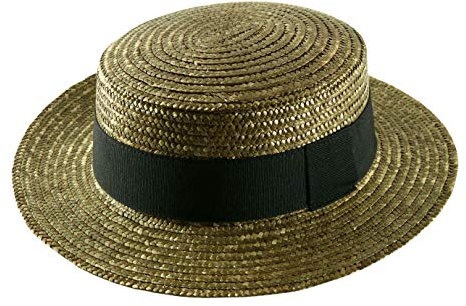 Classic Italy - Chapeau canotier Paille Paille Finement tressée Homme ou Femme Canotier - Taille 58 cm - Olive