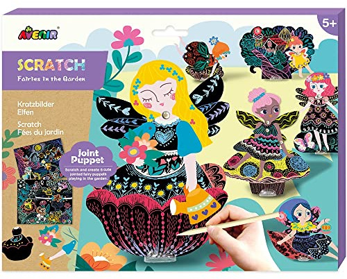 Avenir 6301682 Scratch Pictures Craft Set with Articulated Figures Fairy in The Garden Creative Set for Children