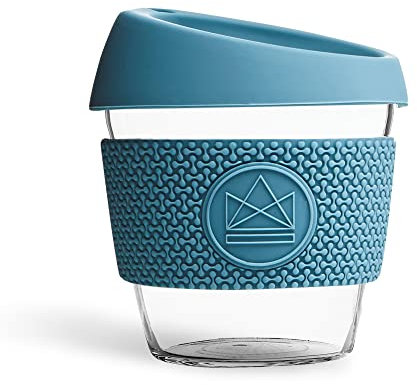 Neon Kactus Glass Coffee Cup | Reusable Glass Cup with Lid for Home or On the Go | Travel Coffee Cup | For Hot & Cold Drinks | Durable, Non-Permeable, Non-Slip, Splash-Proof | Super Sonic, 8oz