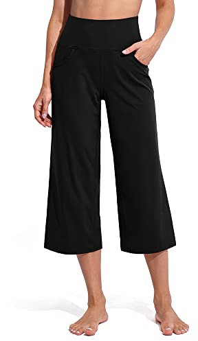 Promover Yogahose Damen Weites Bein Caprihose Damen Sommer Sommerhose Leicht 3/4 mit Taschen Sporthose Freizeithose