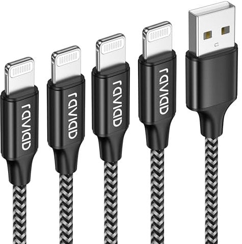 iPhone Ladekabel, Lightning Kabel [4Pack 0.3M+1M+2M+3M] iPhone Kabel Nylon USB Ladekabel für iPhone 14/13/13Pro Max/12/12Pro Max/11/11 Pro/XS/XS Max/XR/X/8/8 Plus/7/7 Plus/6s/6/5s/SE 2020 - Schwarz