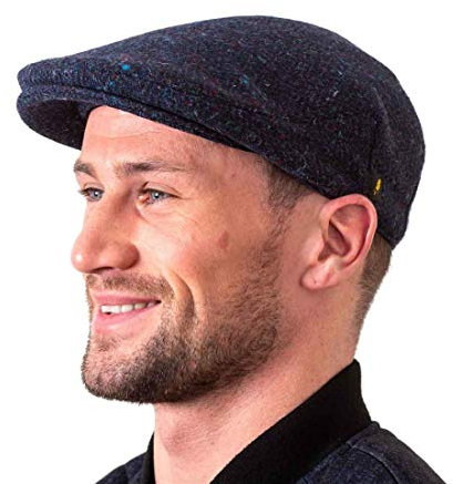 Hatman of Ireland Authentische Tweed Flachkappe für Herren 100% Donegal Tweed Fischgrätenmuster handgefertigt Hergestellt in Irland (DE/NL/SE/PL, Alphanumerisch, XXL, Marineblau)