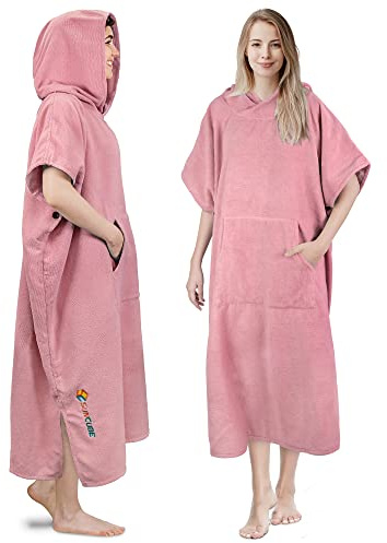 SUN CUBE Surf Poncho Changing Robe with Hood | Quick Dry Microfiber Wetsuit Changing Towel with Pocket for Surfing Men Women, Pink, One size