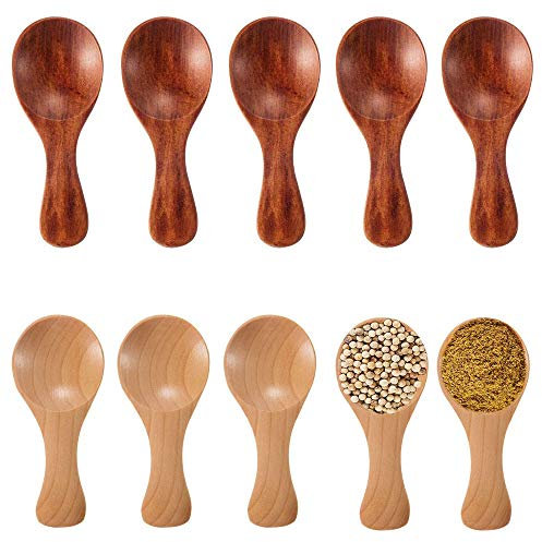 10 Pezzi Mini Cucchiaio di Legno, Cucchiaino di Miele, Antiscottatura Creatività Legno Mini Cucchiaino da Tè per Vasetti di Marmellata, Spezie, Zucchero, Miele, Caffè, Tè, Senape (2 Colori)