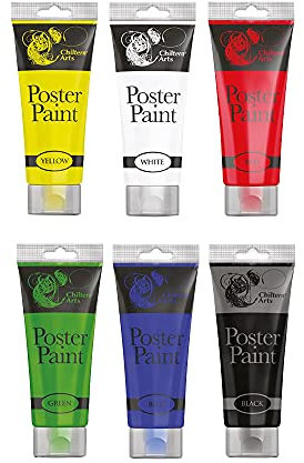 OnlineStreet Poster Paints for Kids and Adults - Chiltern Arts Paints Set for Painting Canvas; Arts and Crafts Pigments Kit Enclosing 6 Multi-Coloured Paint Tubes (Poster Colour pack of 6)