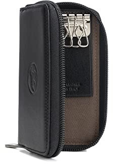 Portachiavi Pelle 6 Ganci Tascabile in Vera Pelle - Custodia Borsellino per Chiavi - Chiusura con Cerniera - Uomo e Donna Made in Italy, Nero