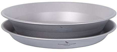 Boundless Voyage Ultralight Titanium Bowl Pan Plate Dish with Carry Bag Outdoor Camping Portable Tableware Cookware (2 Pcs Set (Shallow Bowl+Plate))