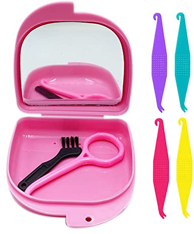 Kit di smontaggio per la cura orale 7 pezzi, tra cui 1 custodia con fori per specchio e sfiato 1 strumento per la rimozione dell'allineatore 4 elastici per posizionare 1 spazzola per la pulizia (rosa)