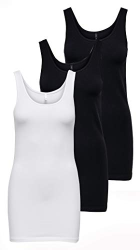 ONLY Damen Onllive Love Long Tank TOP JRS 3-PA, White/+ 2 Black, XL