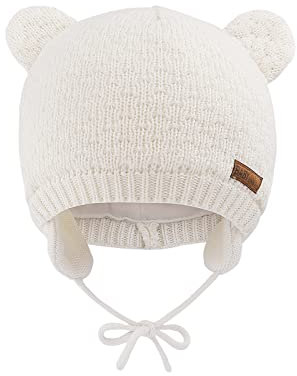 SEYUFN Babymütze, für Jungen und Mädchen, gestrickte Hündchen für Babys und Kleinkinder, mit Fleece-Futter, 0-36 Monate(Weiß,1-3 Jahre)