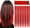 ZHAOWWEI 9 Stück Prinzessin Rot Haarverlängerungen Multi-Farben Party Highlights Streifen Synthetische Haarteile Clip-In/Clip On Farbige Haarverlängerungen (Rot)