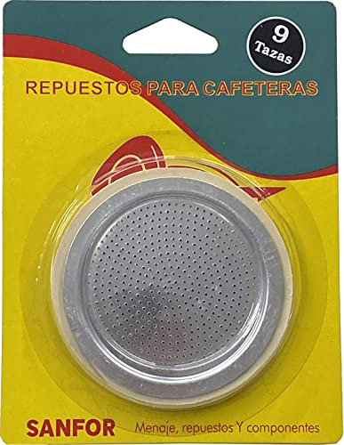 Sanfor Joints en caoutchouc + filtre pour cafetière italienne, 9 tasses, caoutchouc blanc, aluminium, 82 x 65 x 8 mm, 87026