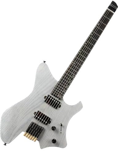 EART GW2-Pro Headless E - Gitarre, fester Steg für Reisen, geröstete Esche, solider Korpus, Wengehals, Trans White/Natural/Solid Black (GD)