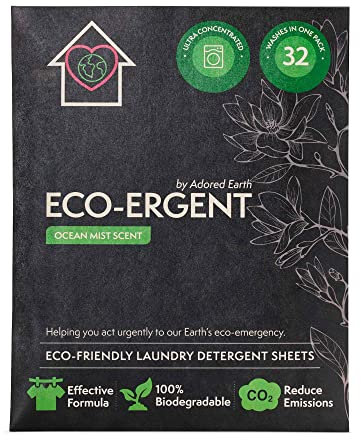 Adored Earth Laundry Detergent Sheets. 32 Eco Friendly Laundry Sheets in Recyclable A5 Envelope. Replaces Washing Powder, Washing Pods, Travel Wash and Travel Washing Detergent. (Ocean Mist)
