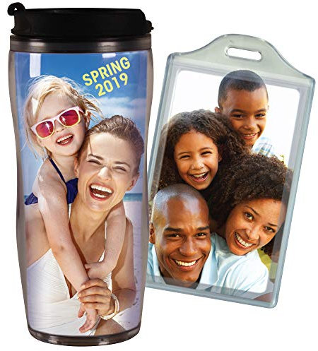 Jaymo PixMug + BagTag = DIY Geschenk-Kombination – Erstellen Sie Ihren eigenen individuellen Foto-Reisebecher und Gepäckanhänger – fügen Sie Ihre eigenen Fotos ein oder erstellen und drucken Sie