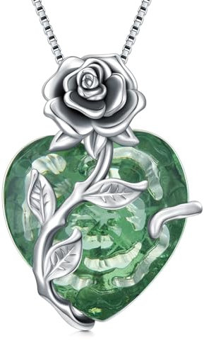 OCJ August Birthstone Necklaces Peridot Jewellery for Women 925 Sterling Silver Rose Flower Heart Pendant Necklace Anniversary Birthday Gifts for Wife Girlfriend