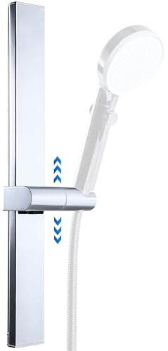 G-Promise Duschstange ohne Bohren, aus Metall, höhenverstellbar und winkelverstellbar, für Duschkopfhalter, starke selbstklebende Scheibenhalterung oder Wandmontage (Chrom)