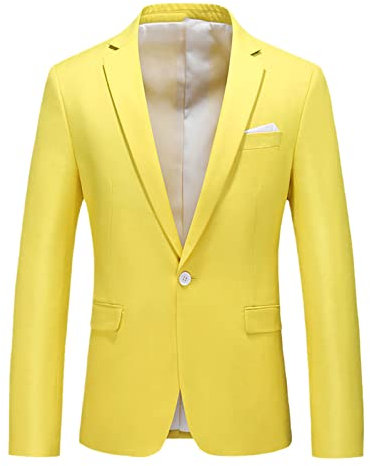 Blazer da uomo Casual Business Fashion Formale Wedding Blazer Plus Size, Giallo limone, XXXL