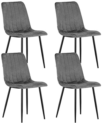 Home Collective Polsterstuhl Esszimmerstuhl Wohnzimmerstuhl Stuhl Bequemes und strapazierfähiges Design mit grauem Samtsitz und schwarz lackierten Metallbeinen 90 cm Höhe 120 kg Belastbarkeit 4er Set