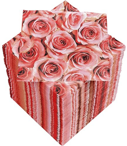 HEKU Rosen Cocktail-Servietten, 3-lagig, 25x25cm, 150 Stück, Stilvolles Design, Ideal für Feiern, Praktisch Verpackt