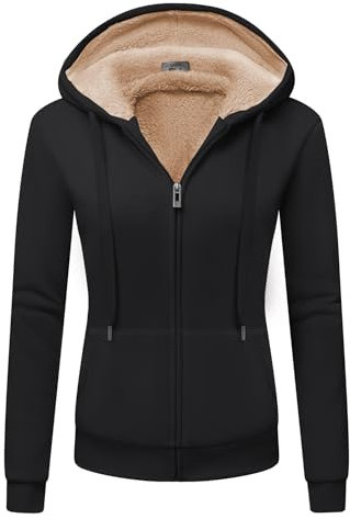 JACKETOWN Felpa con Cappuccio da Donna Giacca con Cappuccio da Donna con Cerniera di Base Spessa e Calda Maglione Maglione in Pile Maglione Slim Fit Autunno/Inverno Felpa Sportiva(Nero-2XL)