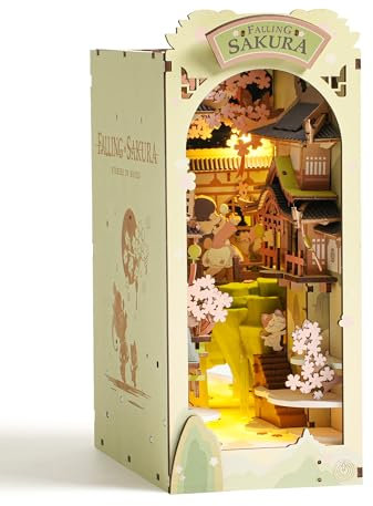 Rolife 3D Book Nook Kit Falling Sakura Décoratif Serre-Livres Holder Model Kits Dollhouse Construire Adult Room Decoration Cadeaux pour Adolescents Femmes 240 pcs (TGB05)